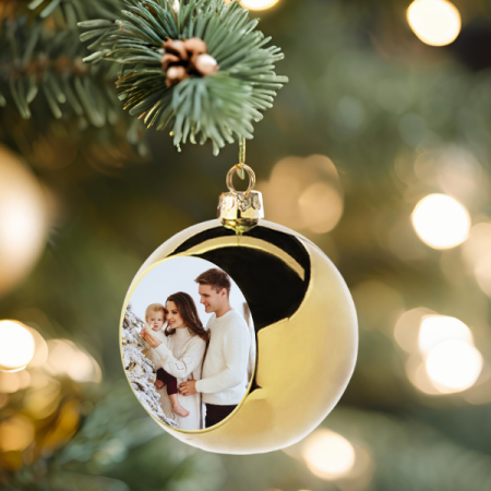 Cadouri sub 60 lei - Glob auriu pentru brad  personalizat cu poza Ø 6cm
