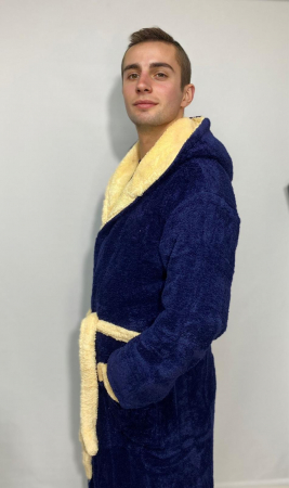 Halat baie cu gluga pentru barbati, buzunare si cordon in talie, design uni, Cocolino Bleomarin [1]