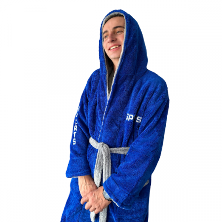 Halat baie cu gluga pentru barbati, buzunare si cordon in talie, design SPORT, Cocolino Albastr [1]