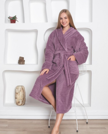 Pijamale de dama - Halat de baie foarte gros fara gluga, buzunare si cordon in talie, COD 9005