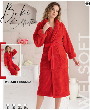 Halat de baie  foarte gros, fara gluga, buzunare si cordon in talie, design deosebit, rosu BAK008 [4]