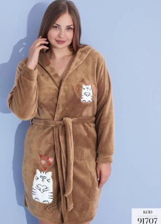 Pijamale de dama groase - Halat de baie gros cu buzunare si cordon in talie, design deosebit, PIJ91707