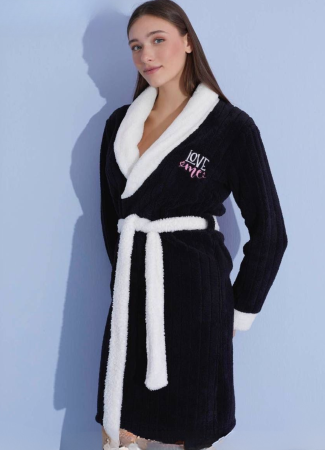 Pijamale de dama groase - Halat de baie gros cu buzunare si cordon in talie, design deosebit, PIJ90415