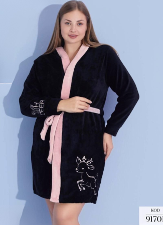 Pijamale de dama groase - Halat de baie gros cu buzunare si cordon in talie, design deosebit, PIJ91701