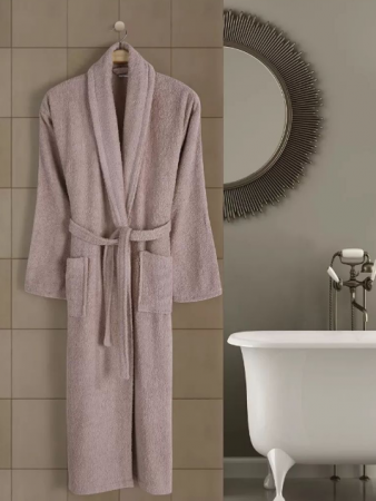 Halat de baie gros fara gluga, buzunare si cordon in talie, hotel quality, unisex, 100% bumbac  CAPPUCCINO [0]