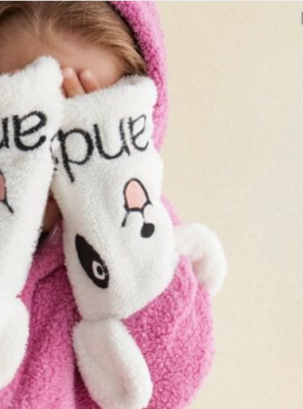 Halat Femei Cocolino cu gluga si botosi asortati, model cu catel, Pufos, roz/alb, I4_8E9F [1]