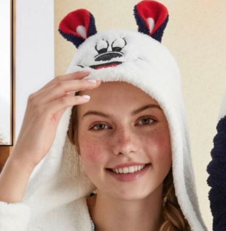 Halat Femei gros Cocolino cu gluga si botosi asortati, model Minnie, Pufos, Bleomarin/ alb,I4_F12B [2]