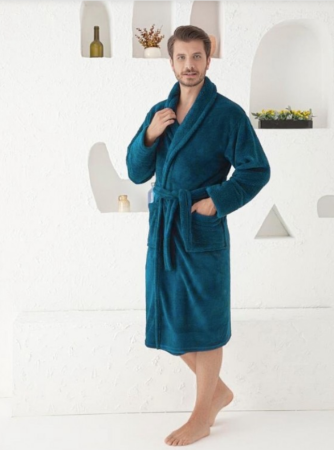 Pijamale de barbati - Halat gros cololino baie pentru barbati, buzunare si cordon in talie, Halat gros cololino baie pentru barbati, buzunare si cordon in talie, VERDE PETROL