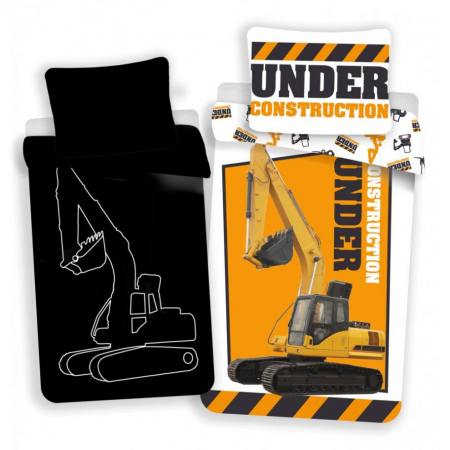 Fashion - Lenjerie de pat pentru copii Buldoexcavator constructii   140×200 cm, 70×90 cm, Disney, 100% bumbac