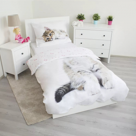 Lenjerie de pat pentru copii Pisica 140×200cm, 70×90 cm JFK018132 [1]
