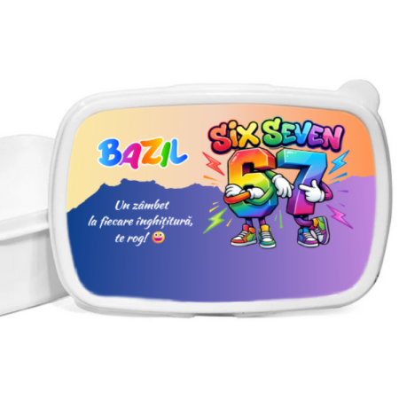Cadouri copii 6 ani - Caserolă Sandwich Personalizată „Six Seven” cu Nume – Cutie Mâncare Copii