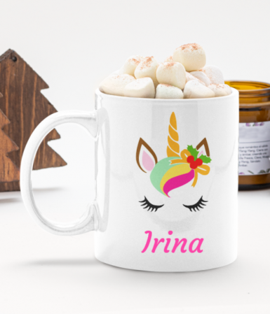 Căni personalizate de Crăciun - Mini cană pentru copii personalizată cu nume sau poza preferată cu tematică de Crăciun  Happy Rudolf AST20851