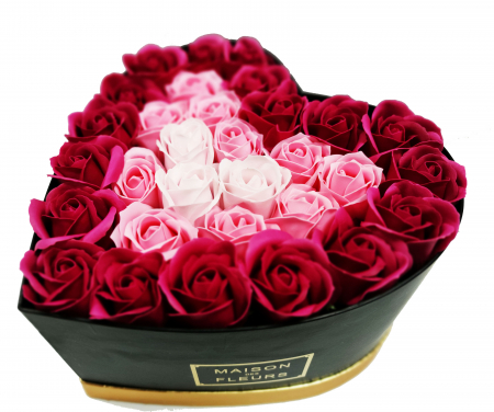 Pachet cadou cu 31 trandafiri din sapun roz si albi  AC-R31324 big box sub forma de inima neagra [3]