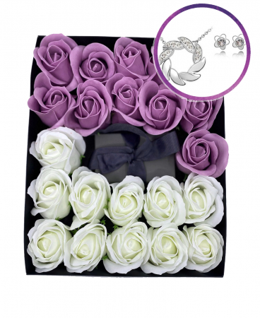 Pachet cadou dama cu 19-22 trandafiri de sapun AMURG whiite cu cristale, din otel inoxidabil, CS129 Pachet cadou dama cu 19-22 trandafiri de sapun AMURG whiite cu cristale, din otel inoxidabil, CS129