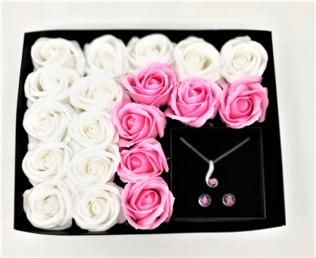 Pachet cadou pentru dama  cu 16 trandafiri de sapun  si Set SOF rose cu cristale, din otel inoxidabil, CS12102 [2]