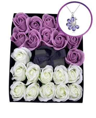 Pachet cadou dama  cu 19-22 trandafiri de sapun  SWAN violet cu cristale, din otel inoxidabil, CS127 [0]