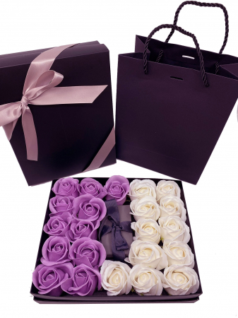 Pachet cadou dama  cu 19-22 trandafiri de sapun  SWAN violet cu cristale, din otel inoxidabil, CS127 [1]