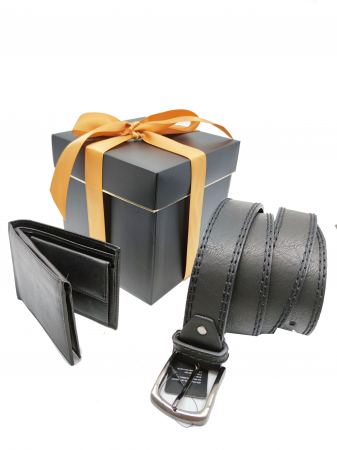 Pachet Promo Portofel de piele si Curea de barbati 140cm, negru, C135NG-A391-P1373 [0]