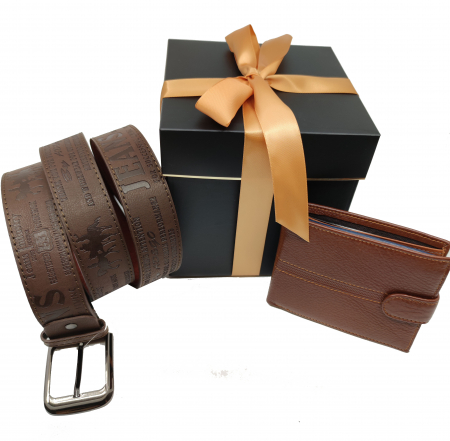 Pachet Promo Portofel de piele si Curea de barbati maro 125cm, LY1114-125-188 [5]