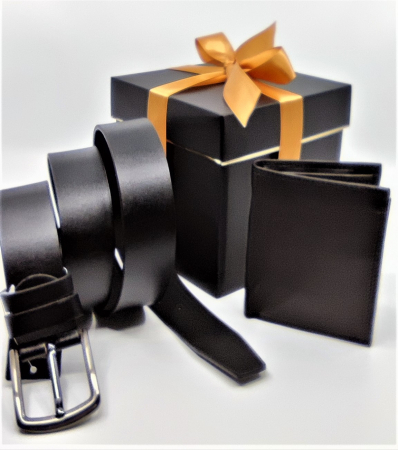 Pachet Promo Portofel de piele si Curea de barbati neagra C125N-1881.4  125cm [0]