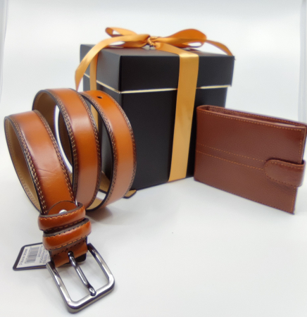Pachet Promo Portofel de piele si Curea de barbati maro 125cm, LY1925-115-188 [1]