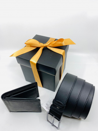 Pachet Promo Portofel de piele si Curea de piele de barbati neagra C11401N-RO140cm, produs in Romania [1]