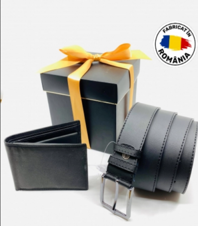 Pachet Promo Portofel si Curea de piele naturala de barbati neagra C140M-RO140cm, produs in Romania [0]