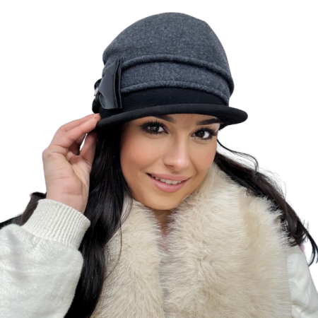 Caciuli si palarii dama - Palarie de dama moderna  MIRUNA 100% lana, marime universala D25.05.GRI 02 made  Polonia