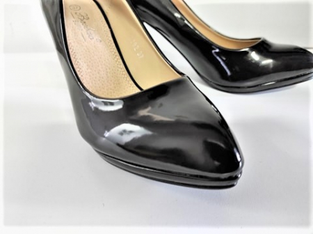 Pantofi stiletto negri de lac,cu toc mediu din piele ecologica [4]