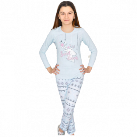 Fashion - Pijama bumbac două piese pentru fetite Sweet Dream, 6-14 ani, 4060, culoare albastr