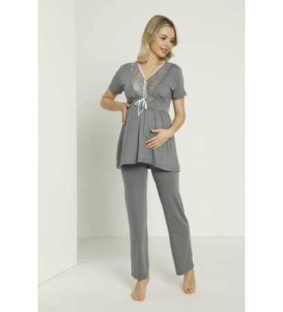 Pijama din 2 piese pentru gravide si proaspete mamici, Material Bumbac, Lux, JEN50331 [2]