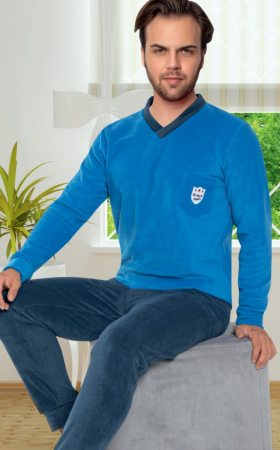 Pijama din două piese,barbati, Material polar, Lux,  7016BLUE, 100%micro [0]