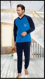 Pijama din două piese,barbati, Material polar, Lux,  7009BLUE, 100%micro [2]
