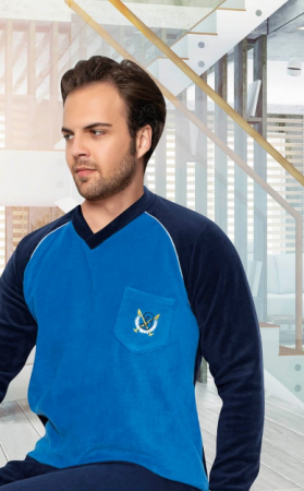 Pijama din două piese,barbati, Material polar, Lux,  7009BLUE, 100%micro [0]