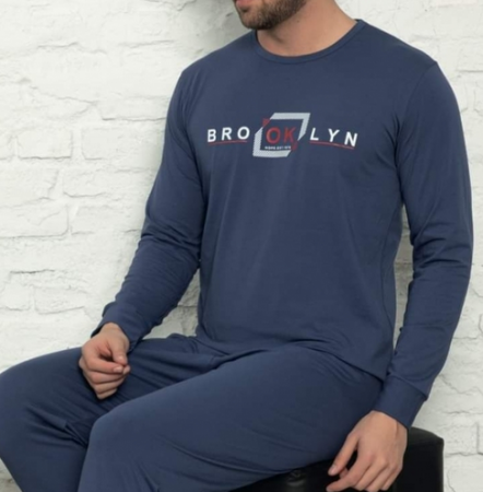 Pijama din două piese pentru barbati, Material bumbac, BAK995 albastra [1]