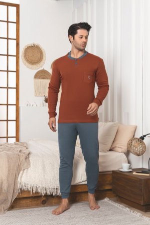 Pijamale de barbati groase - Pijama din două piese pentru barbati, Material bumbac Berf2005