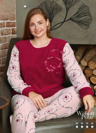 Pijamale de dama groase - Pijama femei cocolino serie mare Battal, din două piese, Material 100% micro, PIJ14209