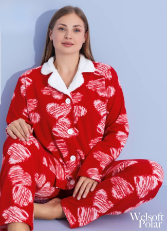 Pijamale de dama groase - Pijama femei cocolino serie mare Battal, din două piese, Material 100% micro, PIJ55401