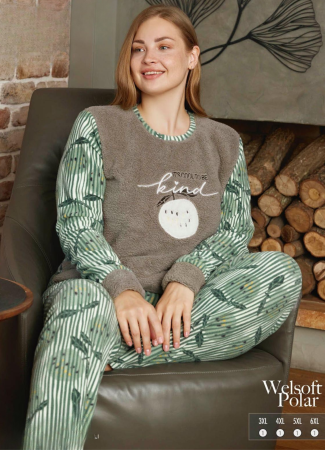 Pijamale de dama groase - Pijama femei cocolino serie mare Battal, din două piese, Material 100% micro, PIJ60025