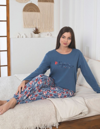 Pijamale de dama groase - Pijama FEMEI din două piese, Material 100% bumbac lycra,  Baki118