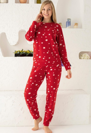 Pijama FEMEI polar, din două piese, Material 100% micro, Lux,  509 rosu cu tematica de craciun [1]