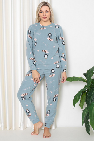 Pijama FEMEI polar, din două piese, Material 100% micro, Lux,  BAK14 model pinguini [1]