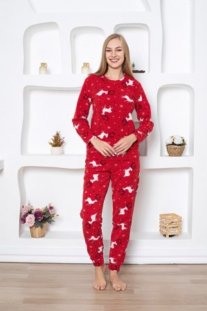 Pijama FEMEI polar, din două piese, Material 100% micro, Lux,  BAK15 model rosu cu reni [1]