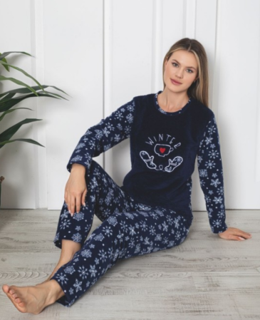 Pijamale de dama groase - Pijama FEMEI polar si cocolino din două piese, Material 100% micro, Lux,  BAK308A