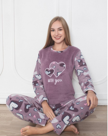 Pijamale de dama groase - Pijama FEMEI polar si cocolino din două piese, Material 100% micro, Lux,  BAK313