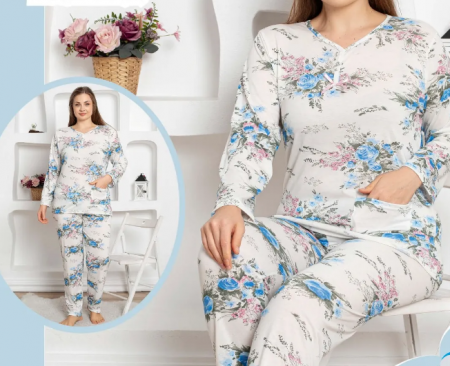 Pijamale de dama groase - Pijama FEMEI serie mare Battal subtire din două piese, Material 100% Bumbac BERF809