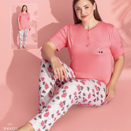 Pijamale de dama - Pijama femei serie mare Battal, din două piese, bumbac , Lux PIJ300025
