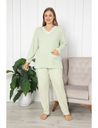 Pijama FEMEI serie mare Battal, din două piese, Material Bumbac, Lux, BERF2038 verde [1]