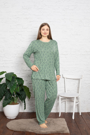 Pijamale de dama - Pijama FEMEI serie mare Battal, din două piese, Material 100% Viscon, Lux,  BAK16 verde