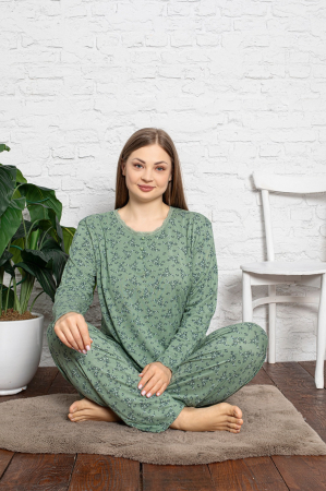 Pijama FEMEI serie mare Battal, din două piese, Material 100% Viscon, Lux,  BAK16 verde [1]